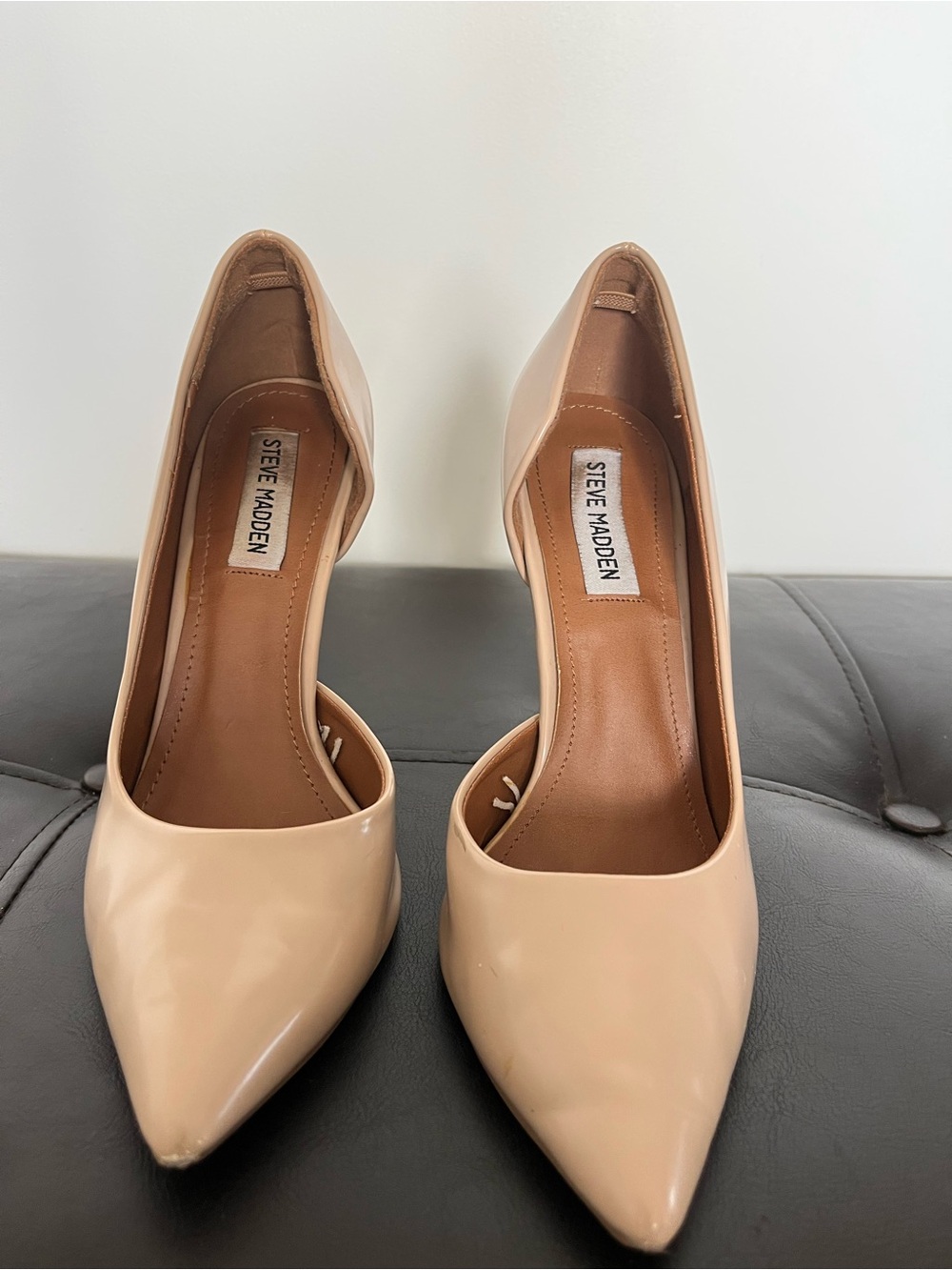 Steve Madden Beige Patent Pointed Toe Pumps